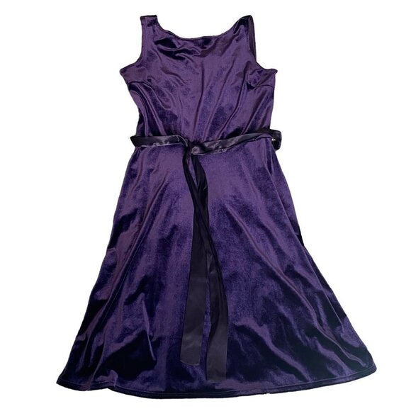 VTG 90s Elegant Classic Stretch Velvet Sleeveless Dress Sz M Purple #236B - Picture 2 of 6